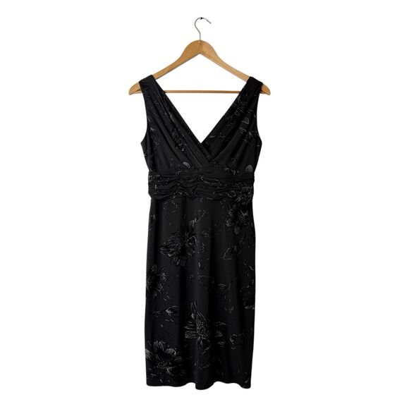 Evan Picone Floral Velvet Burnout Dress 4P Black Empire Ruched Dark Fairy Grunge - Picture 2 of 12